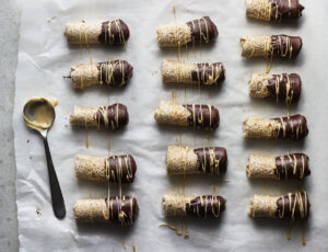 Chocolate-Dipped Maple Log Rolls