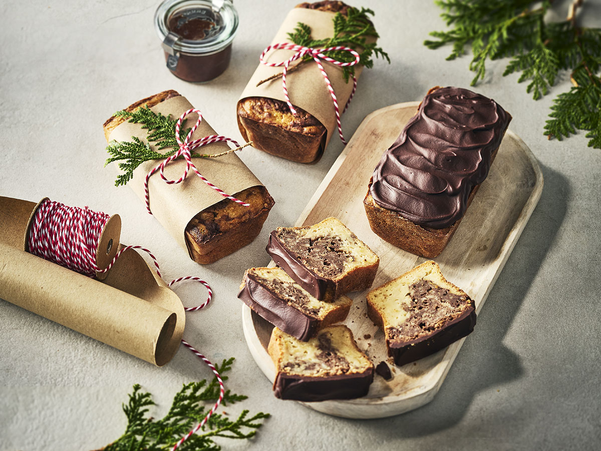 Marbled Yule Log with Candied Nuts