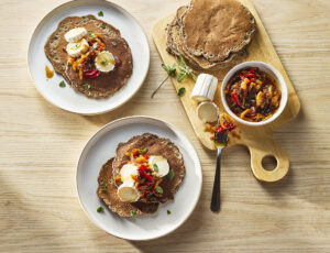 Buckwheat Crêpes with Maple Water, Bell Peppers and Goat Cheese