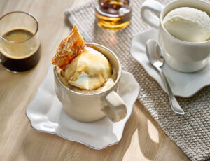 Affogato Coffee with Pralines and Maple Syrup