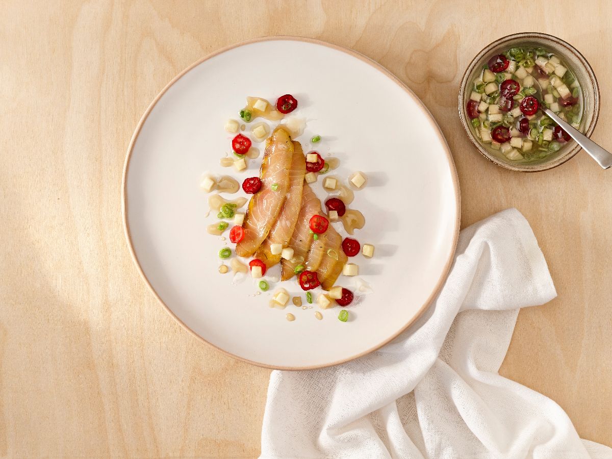 Cold Marinated Sturgeon with a Maple-Apple Vinaigrette | Maple from Canada