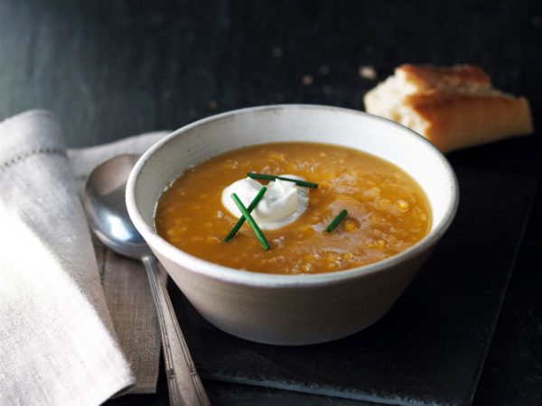 Recipe — Corn and Butternut Squash Soup with Maple Syrup