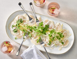 Scallop Carpaccio Salad with Creamy Maple Sauce