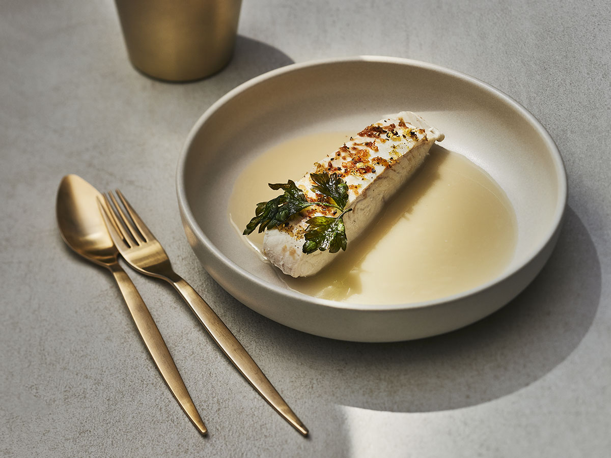 Maple-Poached Halibut with Maple-Crisped Skin